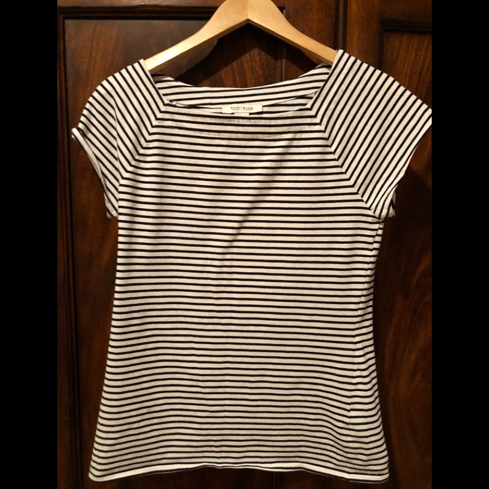 WHBM Striped structured boat neck shirt